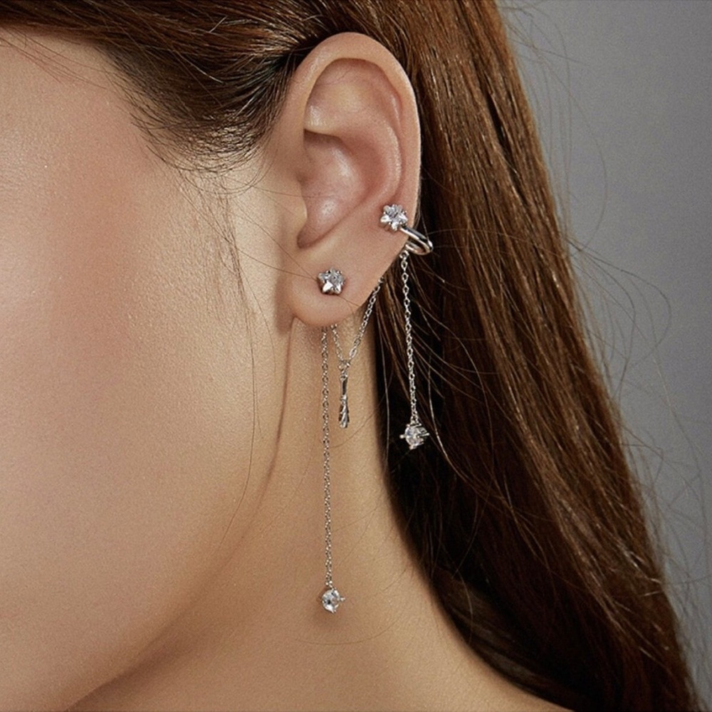 Winter Holiday Themed Brilliant stars Jewelry 925 Sterling Silver Stud Earrings